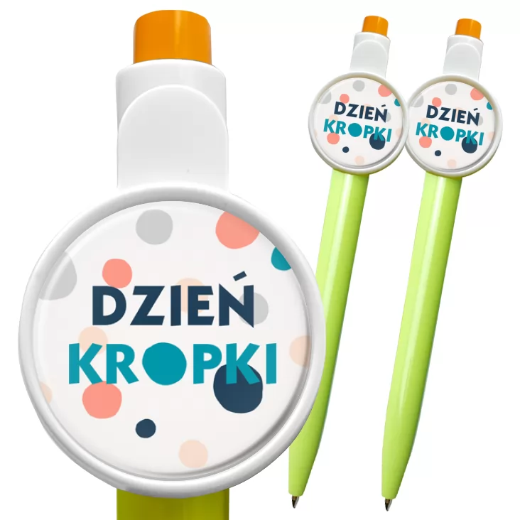 przypinka długopis Dzień kropki rozsypane kolorowe kropki