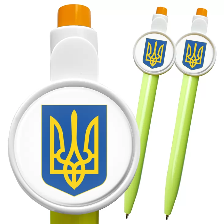 przypinka długopis Herb Ukraina na białym tle