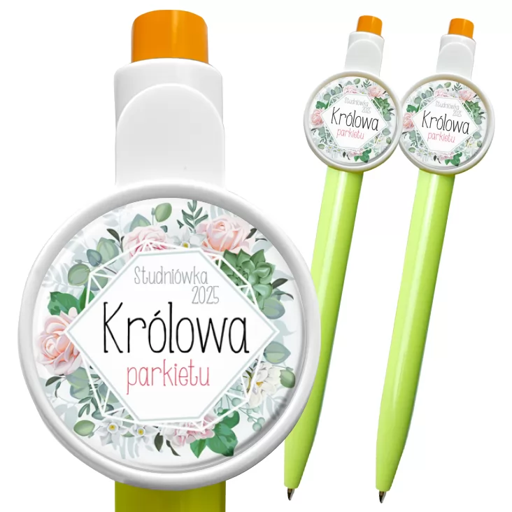 przypinka długopis Królowa parkietu na studniówkę z kwiatami