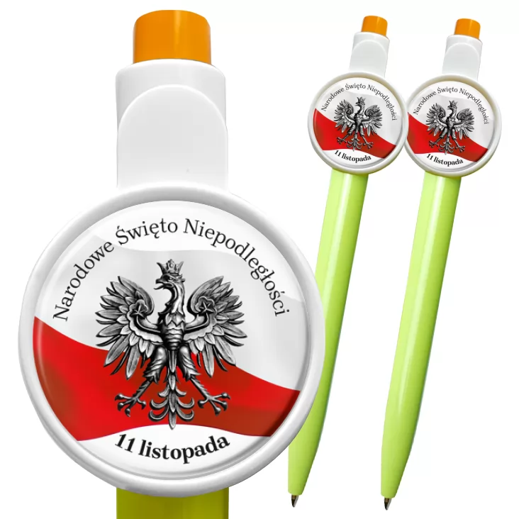 przypinka długopis Narodowe Święto Niepodległości Orzeł na tle flagi