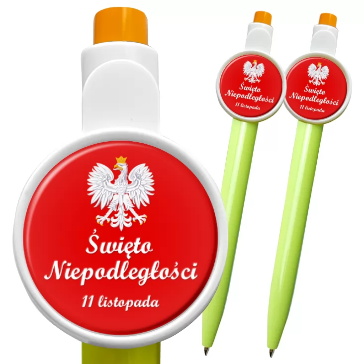 przypinka długopis Narodowe Święto Niepodległości na czerwonym tle