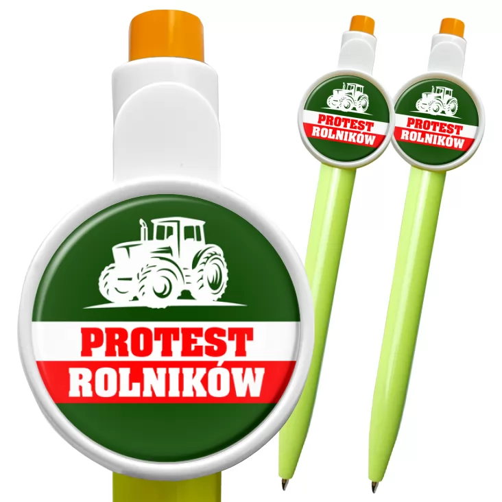 przypinka długopis Protest rolników z ciągnikiem