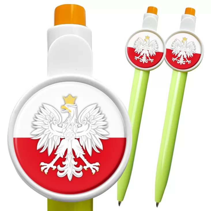przypinka długopis Godło - Orzeł na tle biało-czerwonym