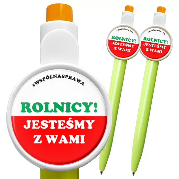 przypinka długopis Rolnicy jesteśmy z Wami