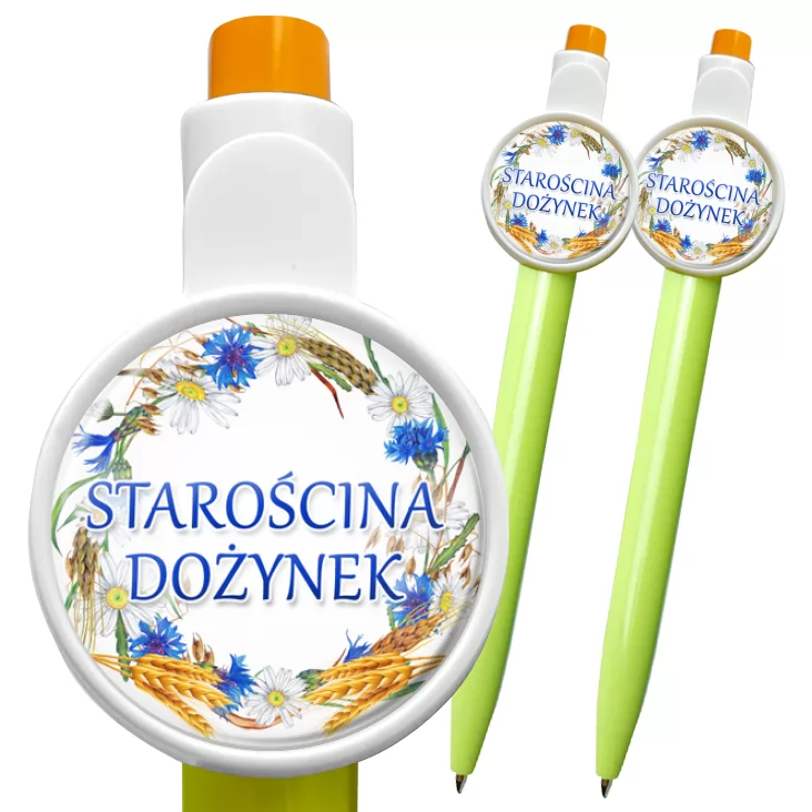 przypinka długopis Starościna dożynek wieniec z chabrami