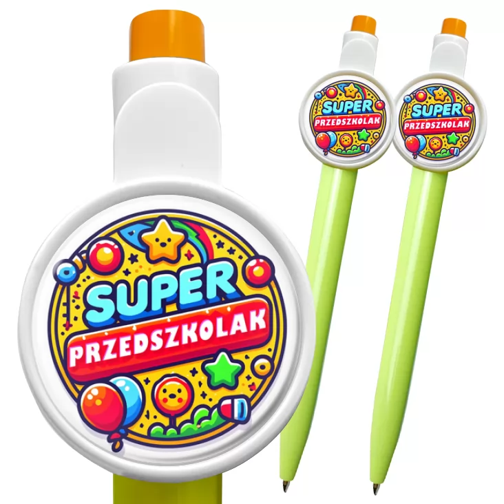 przypinka długopis Super Predszkolak na kolorowo