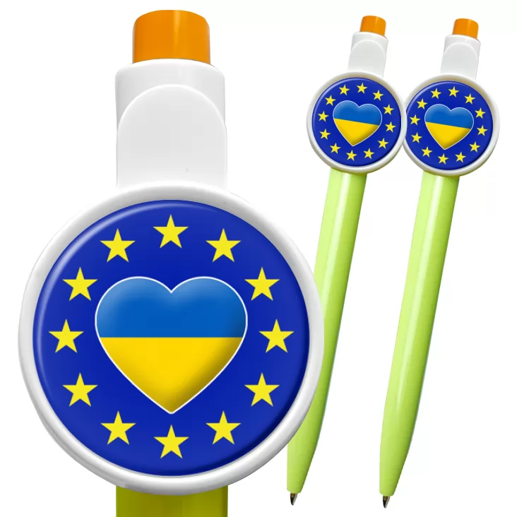 przypinka długopis Ukraina w gwiazdkach Unii Europejskiej