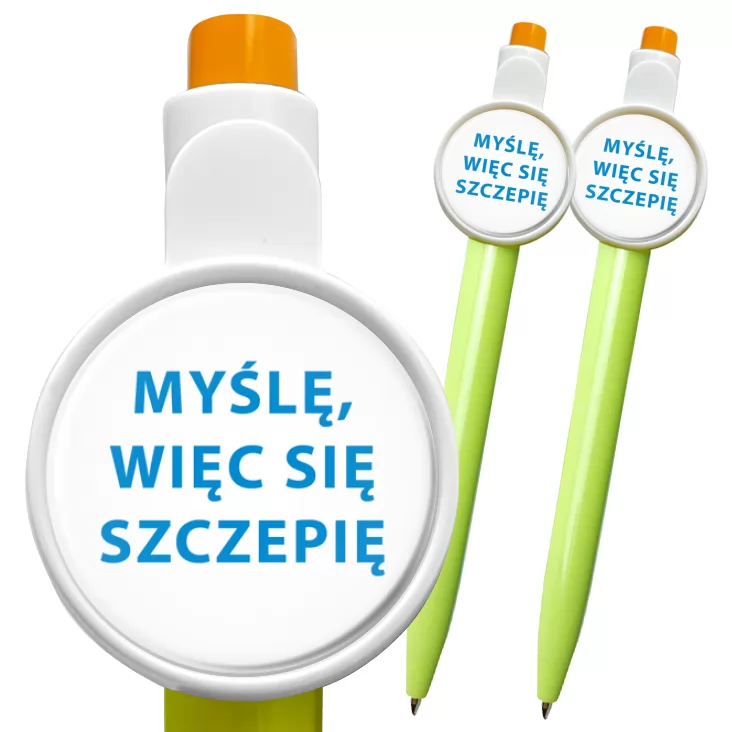 przypinka długopis Myślę, więc się szczepię