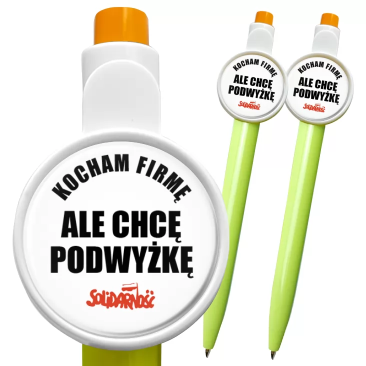 przypinka długopis Kocham firmę, ale chcę podwyżkę
