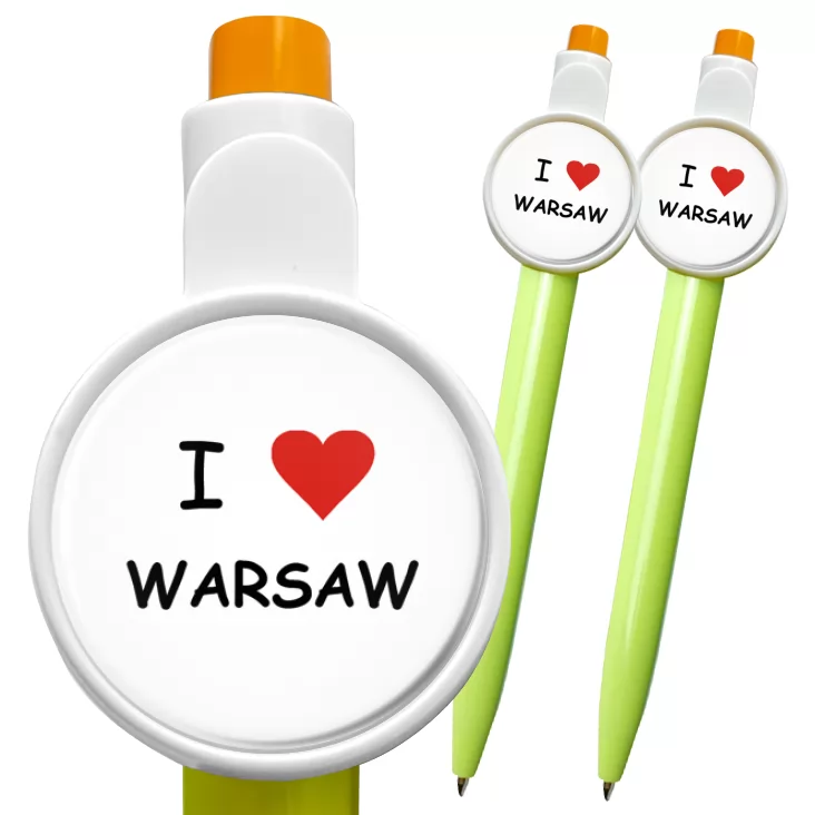 przypinka długopis I love Warszawa