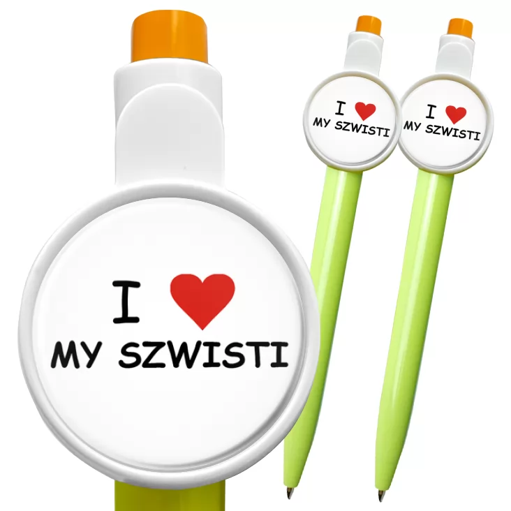przypinka długopis I love my szwisti