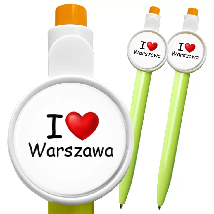 przypinka długopis I love Warszawa