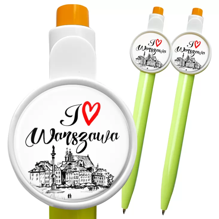przypinka długopis I love Warszawa