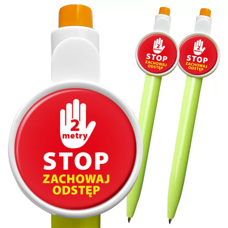 przypinka długopis Zachowaj odstęp stop