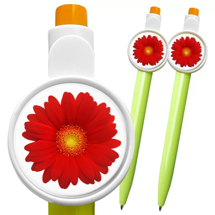 przypinka długopis Gerbera czerwona
