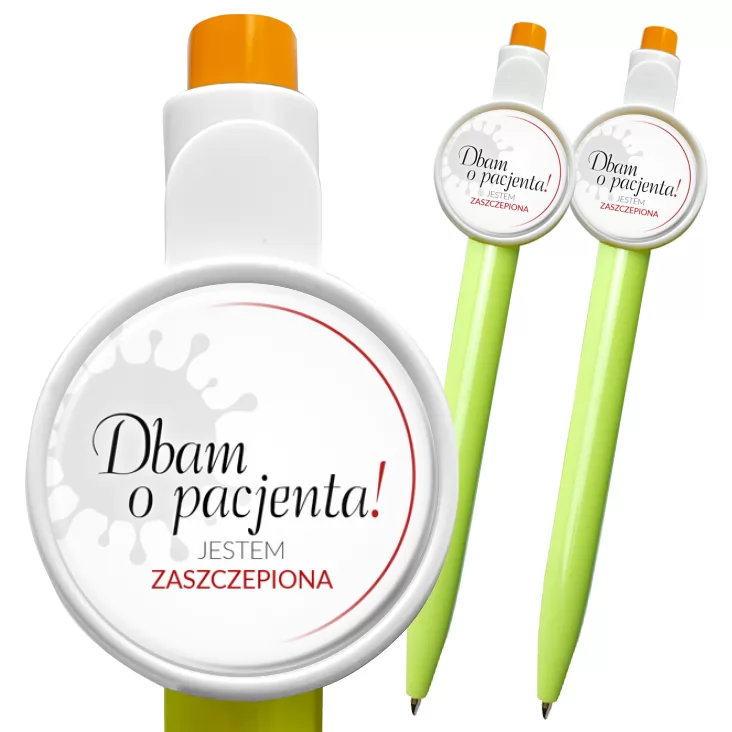 przypinka długopis Dbam o pacjenta. Jestem zaszczepiona