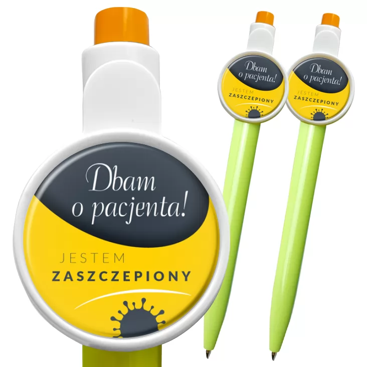 przypinka długopis Jestem zaszczepiony. Dbam o pacjenta