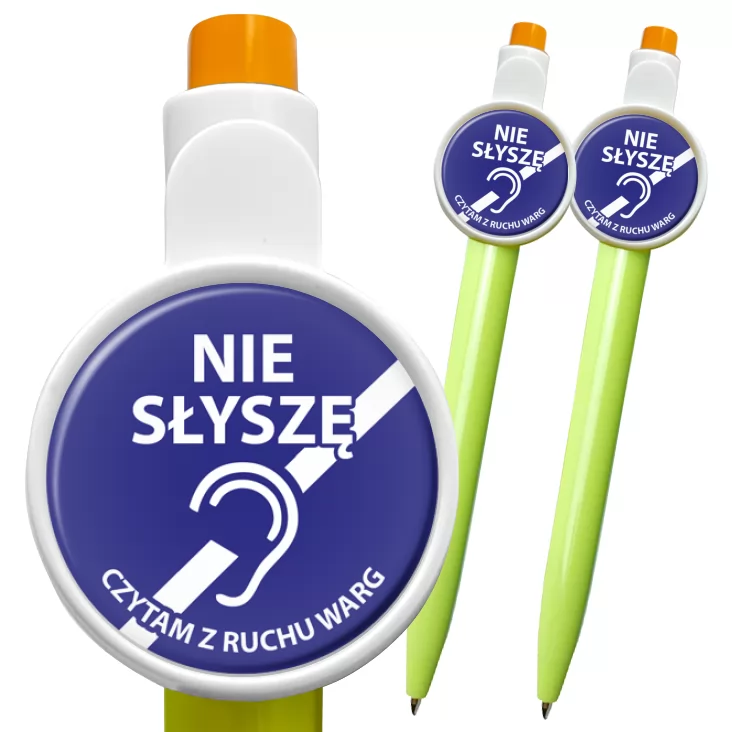 przypinka długopis Nie słyszę