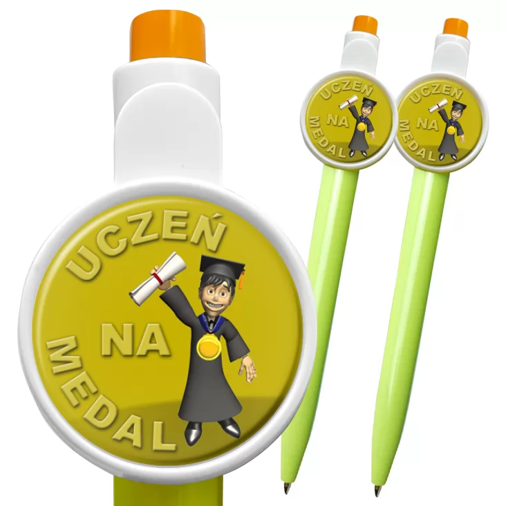 przypinka długopis Uczeń na medal z dyplomem