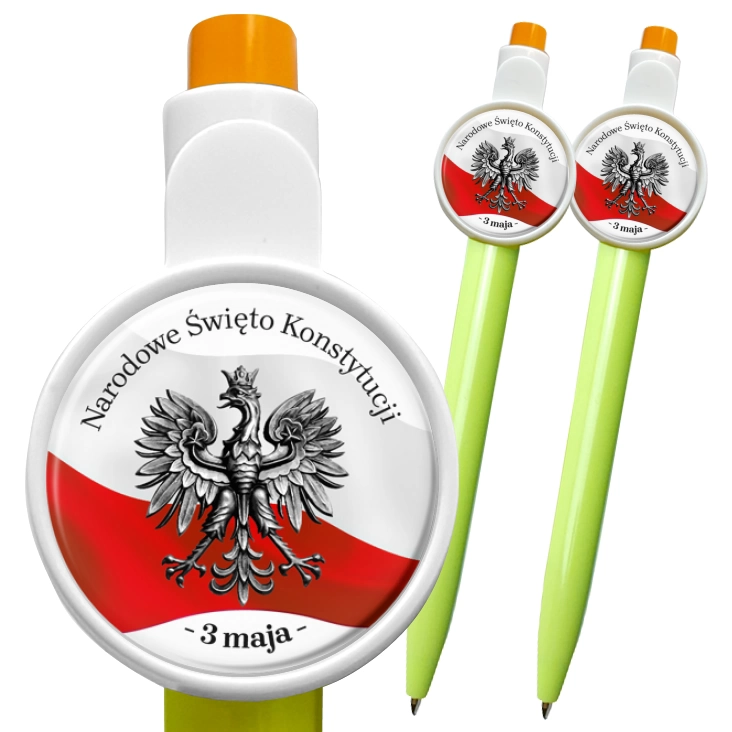 przypinka długopis Narodowe Święto Konstytucji z srebrnym godłem 3 maja