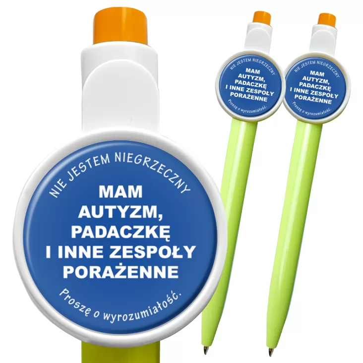przypinka długopis Mam autyzm i padaczkę