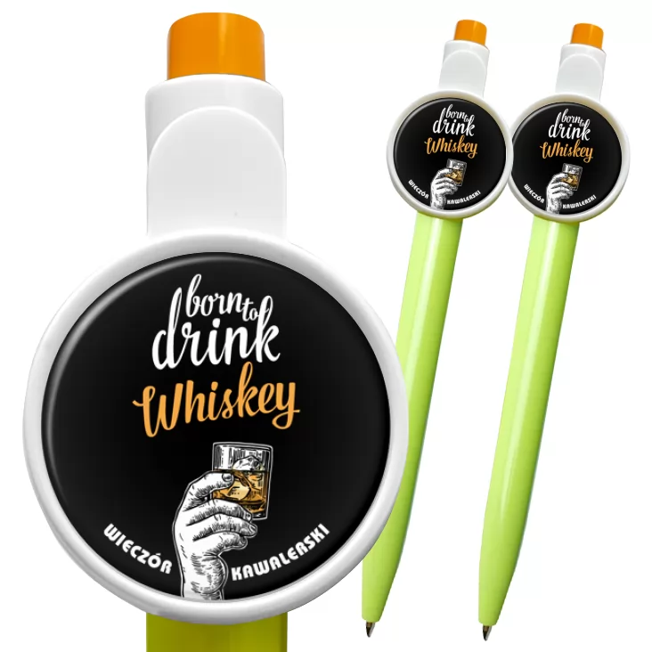 przypinka długopis Born to drink whiskey
