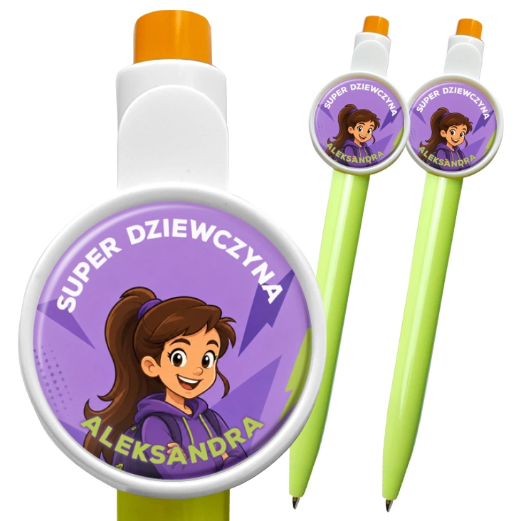przypinka długopis Super Dziewczyna fiolet