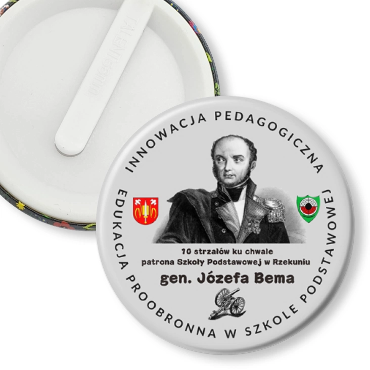 przypinka klips 10 strzałów ku chwale patrona SP w Rzekuniu