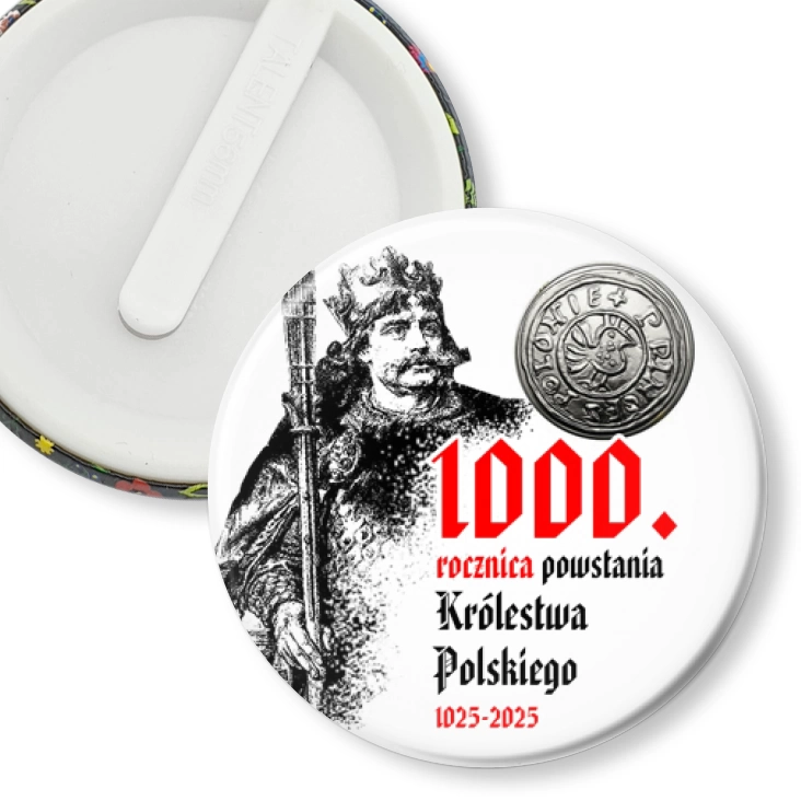 przypinka klips 1000 rocznica Królestwa Polskiego z denarem