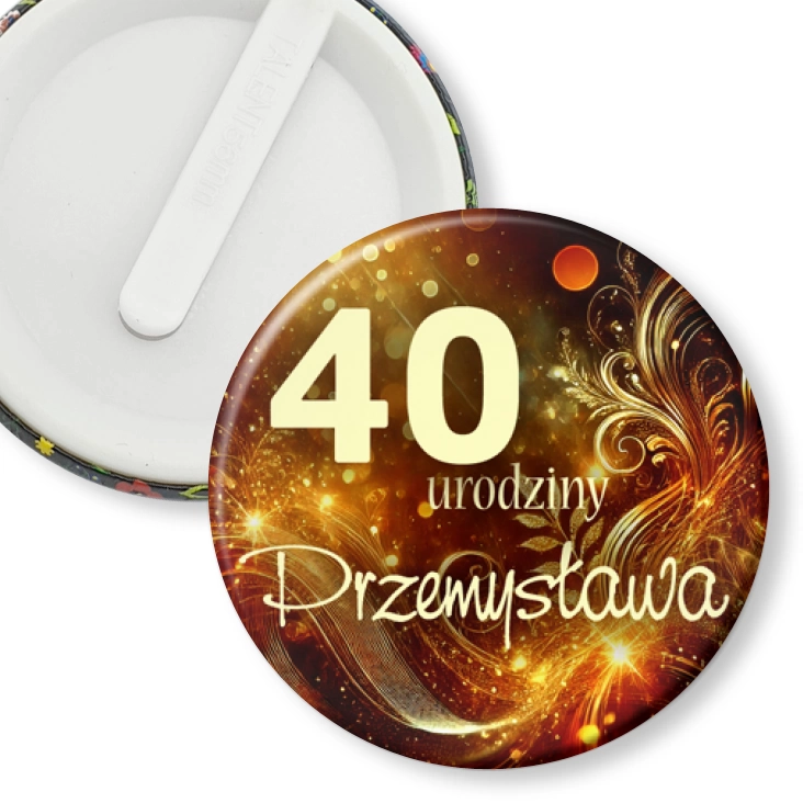 przypinka klips 40 urodziny tlo ciemne zloto