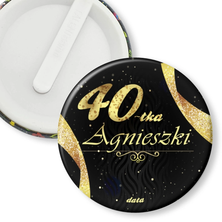 przypinka klips 40 urodziny złoto czarne tło