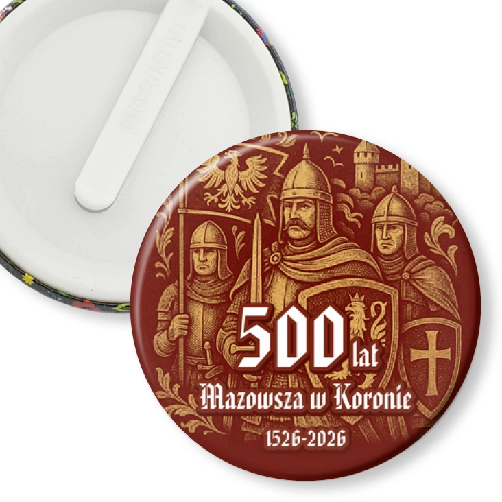 przypinka klips 500 lat Mazowsza w Koronie