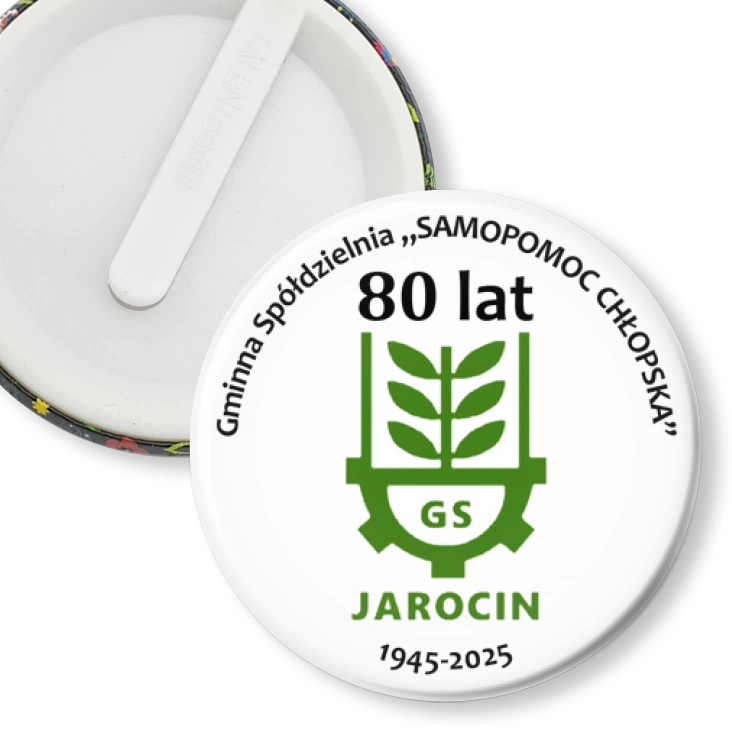 przypinka klips 80-lecie Gminnej Spółdzielni Samopomoc Chłopska w Jarocinie