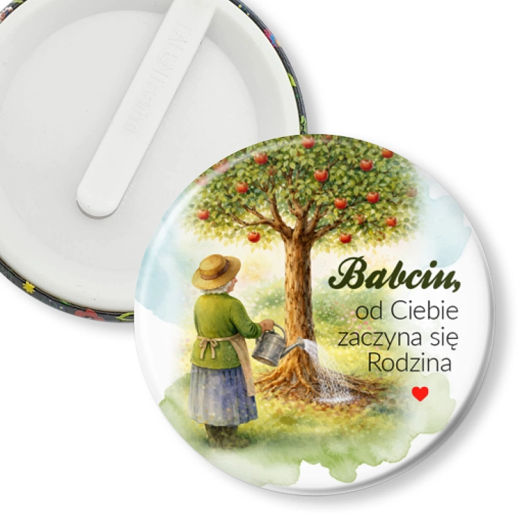 przypinka klips Babcia pielęgnuje drzewo rodzinne