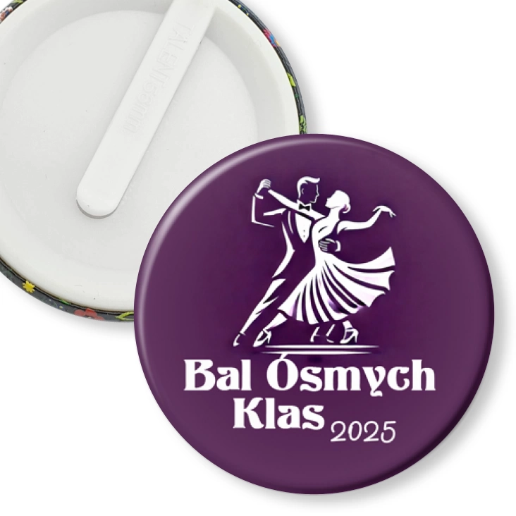 przypinka klips Bal ósmoklasisty fioletowa z parą i muszkami