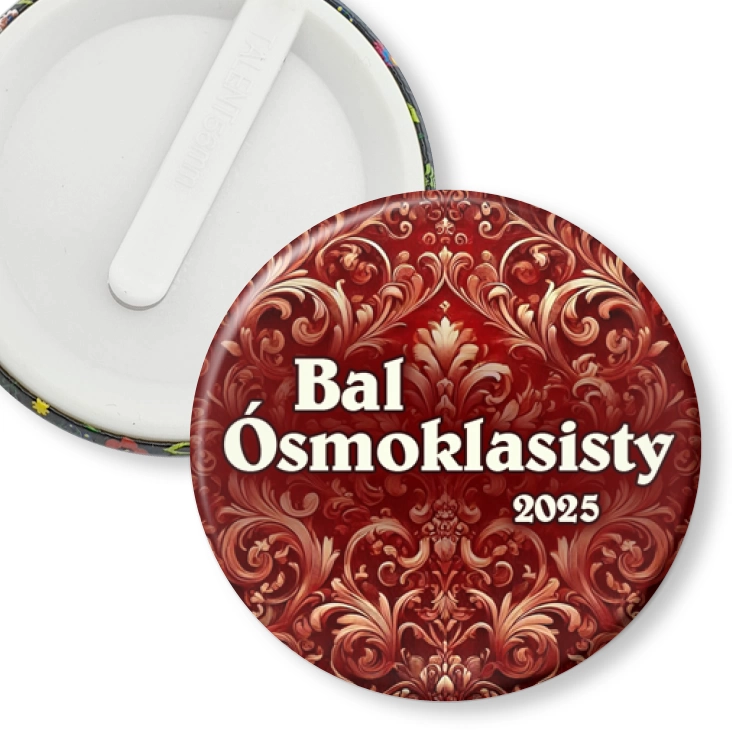 przypinka klips Bal Ósmoklasisty wzorzysty karmin