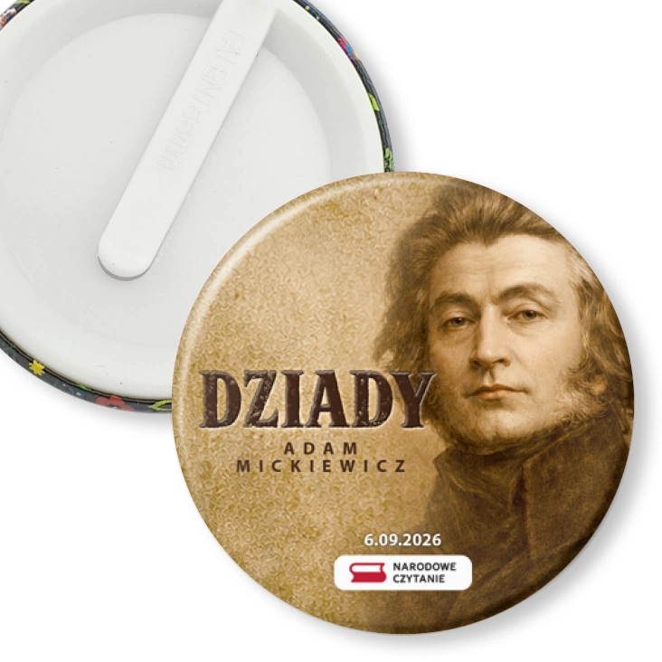 przypinka klips Dziady Adam Mickiewicz sepia