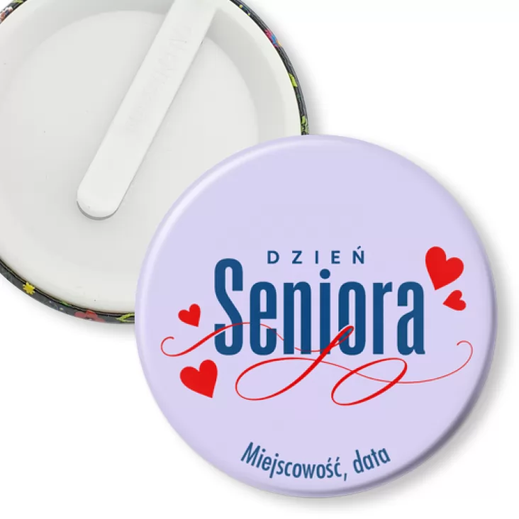 przypinka klips Dzień Seniora na fioletowym tle