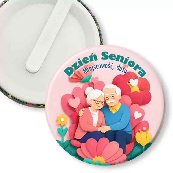 przypinka klips Dzień Seniora para seniorów w kwiatach