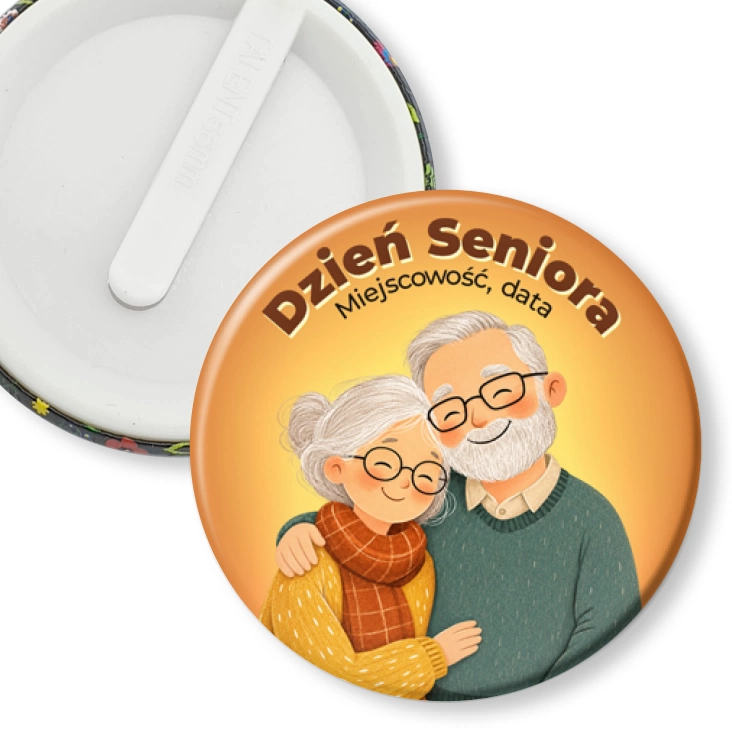 przypinka klips Dzień Seniora uśmiechnięta para seniorów