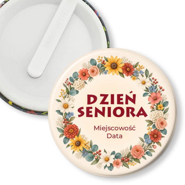 przypinka klips Dzień Seniora wianek z kwiatów