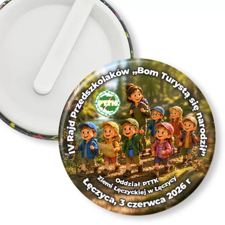 przypinka klips IV Rajd Przedszkolaków Bom Turystą się narodził