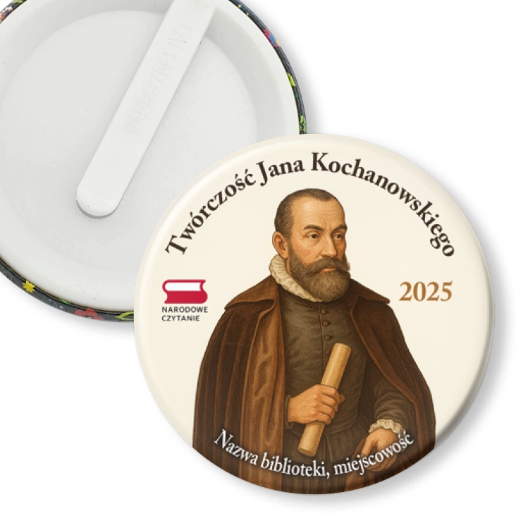 przypinka klips Jan Kochanowski i jego twórczość Narodowe Czytanie 2025