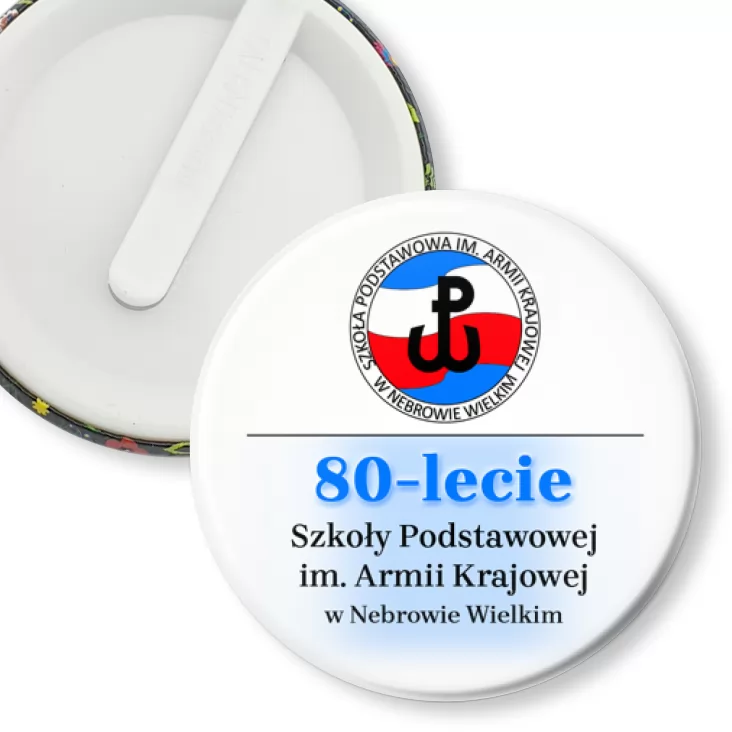przypinka klips Jubileusz 80-lecia SP im. Armii Krajowej w Nebrowie Wielkim