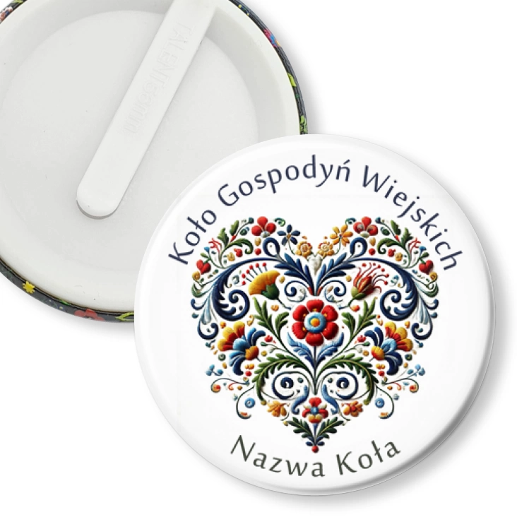 przypinka klips Koło Gospodyń Wiejskich haftowane serce