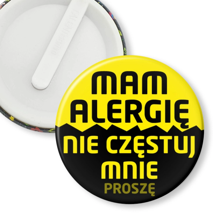przypinka klips Mam alergię nie częstuj mnie proszę