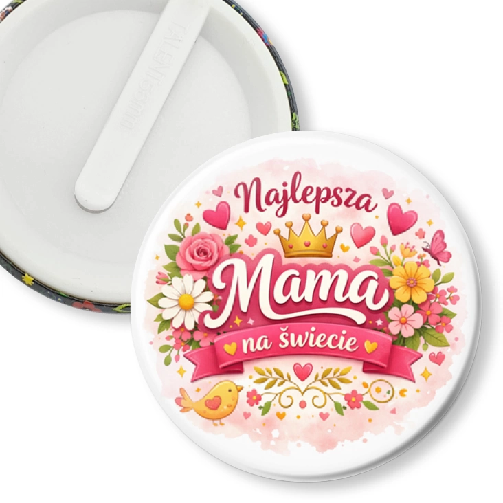 przypinka klips Najlepsza Mama na świecie z kwiatami