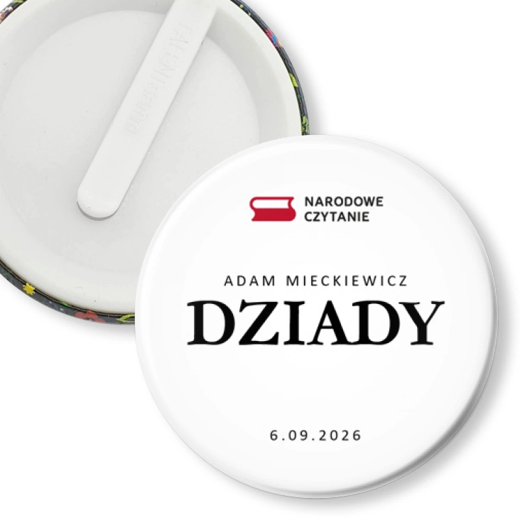 przypinka klips Narodowe Czytanie 2026 Dziady Adam Mickiewicz