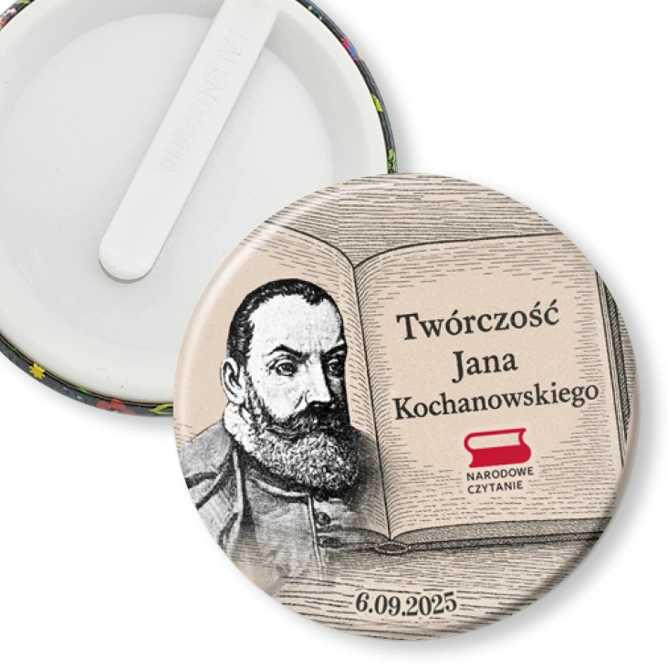 przypinka klips Narodowe Czytanie Twórczość Jana Kochanowskiego