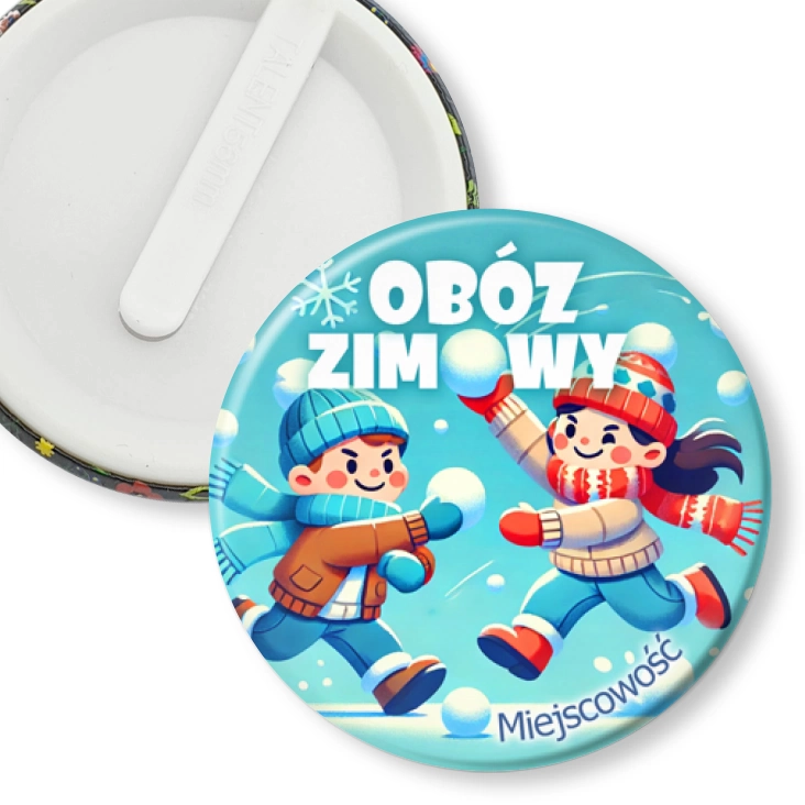 przypinka klips Obóz zimowy zabawa śnieżkami